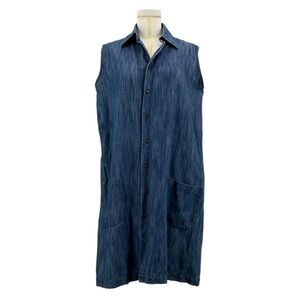Eskandar Sleeveless Chambray Shirt Dress Front Patch Pockets Size 0 =  US 4/6